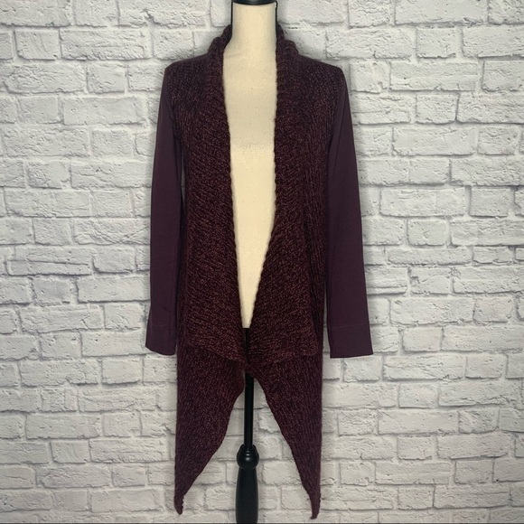 NWOT Prana Demure Eggplant Knit Open Front Draped Cardigan - Picture 5 of 15